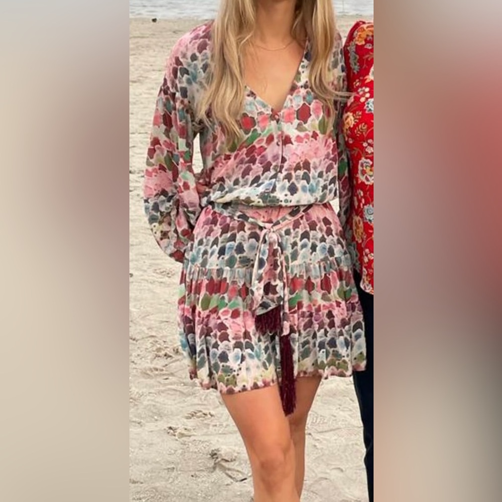 Alexis Damiani Watercolor Print Crepe Dress With Balloon Sleeves